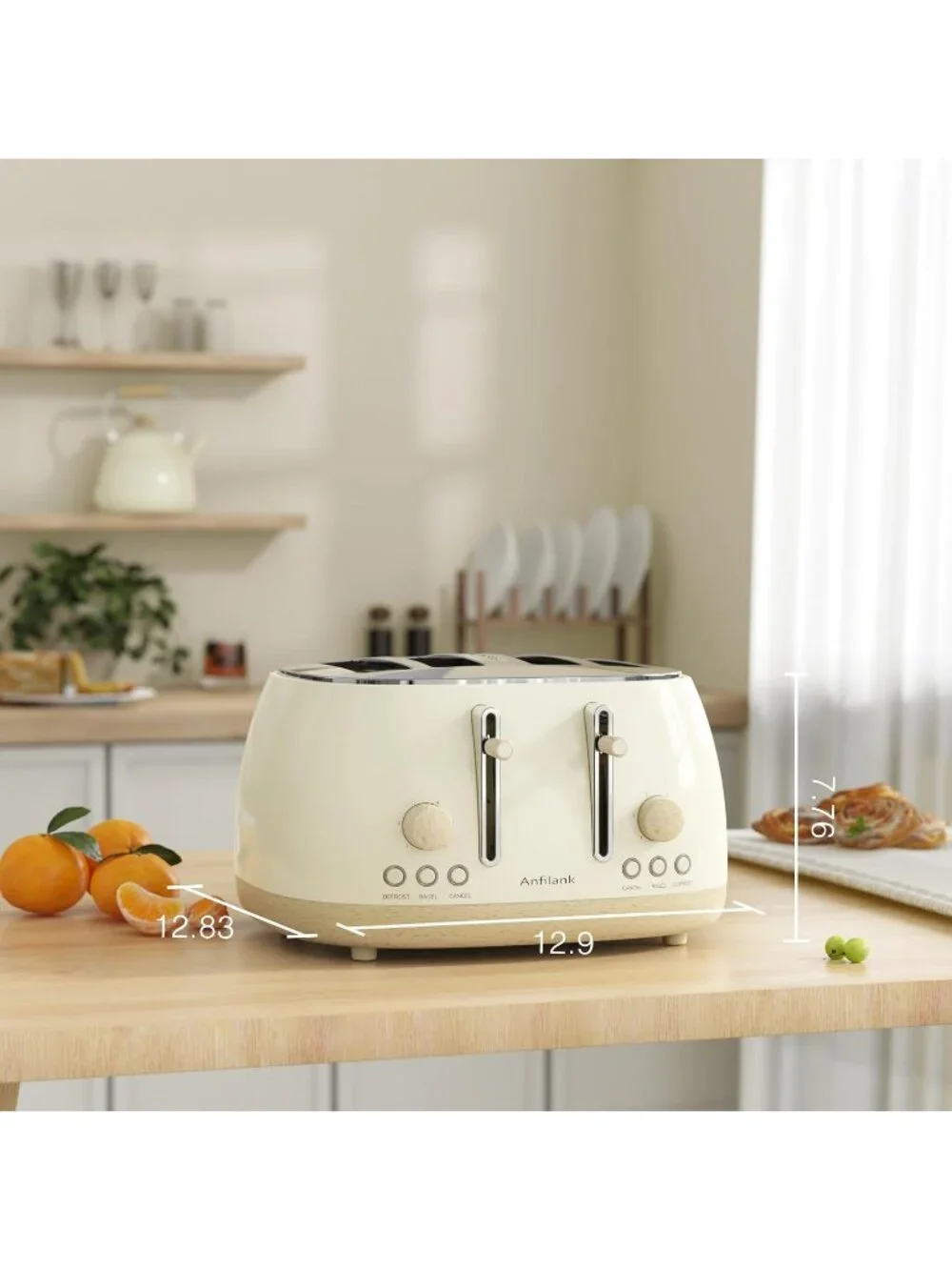 4 Slice Beige Defrost Retro Stainless Steel Extra Wide Slots Cancel Toaster